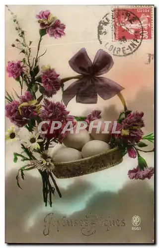 Cartes postales Fantaisie Fleurs Paques oeufs