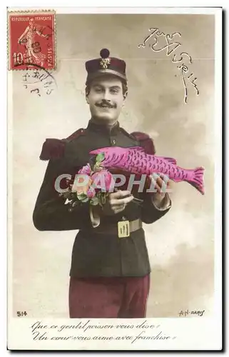 Ansichtskarte AK Fantaisie Homme Militaria 1er avril Paques