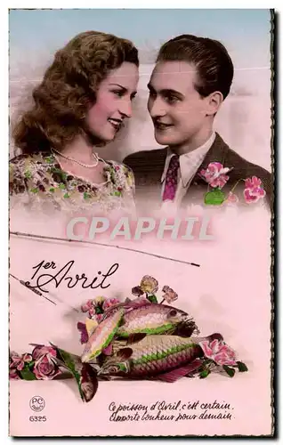 Cartes postales Fantaisie Couple Poissons 1er avril