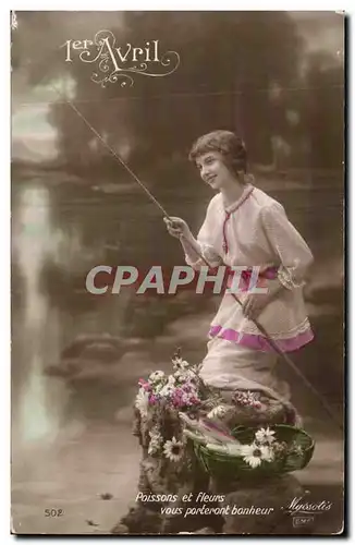 Cartes postales Fantaisie Femme Poissons 1er avril Paques