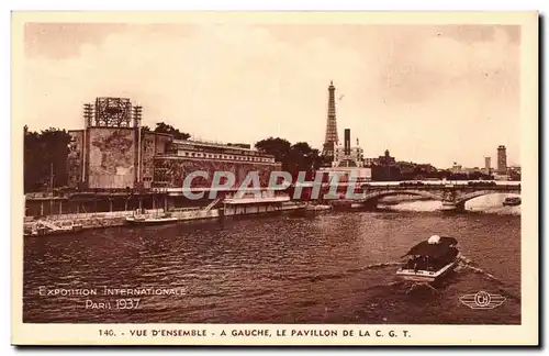 Cartes postales Exposition Internationale Paris 1937 Vue D&#39Ensemble A Gauche Le Pavillon De La CGT Tour Eiffe