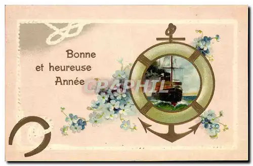 Cartes postales Bonne et heureuse Annee Ancre Bateau Fer a cheval