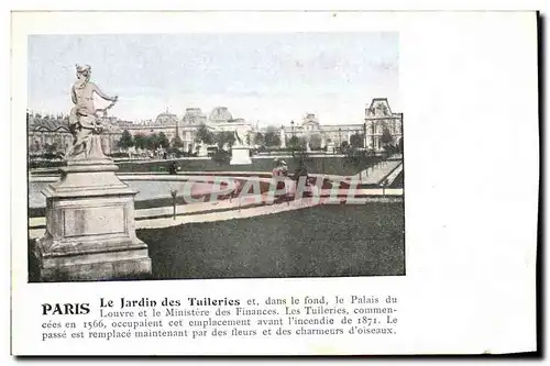 Cartes postales Paris Le Jardin des Tuileries et dans le fond le palais du Louvre et le Ministere des Finances