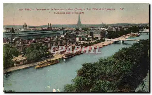 Ansichtskarte AK Paris Panorama sur la Seine vers la Gare d&#39Orsay la Tour Eiffel