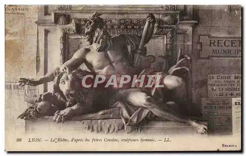 Cartes postales Lyon Le Rhone d&#39apres les freres Coustou Neptune Lion