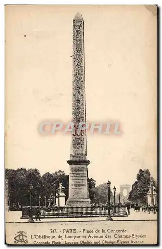 Cartes postales Paris Place de la Concorde L&#39Obelisque de Louqsor et Avenue des Champs Elysees