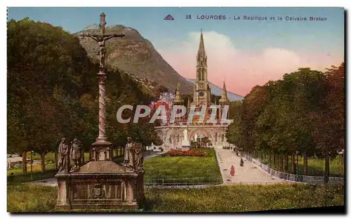 Cartes postales Lourdes La Basilique et le Calvaire Breton