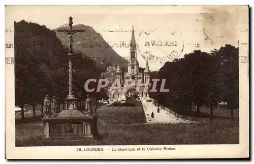 Cartes postales Lourdes La Basilique et le Calvaire Breton