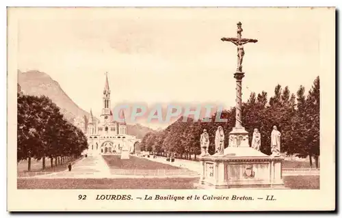 Cartes postales Lourdes La basilique et le Calvaire Breton