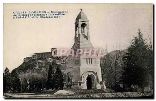 Cartes postales Lourdes Monument De La Reconnaissance Interalliee Et Le Chateau Fort