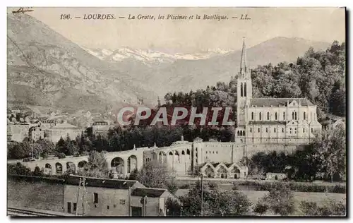 Cartes postales Lourdes La Grotte Les Piscines Et La Basilique