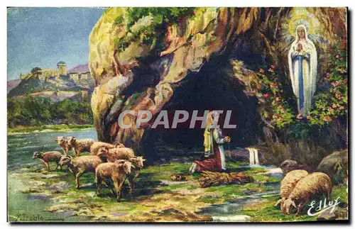 Cartes postales Lourdes L&#39Appartion Reconsitution des lieux tels qu&#39ils etaient en 1858 Moutons