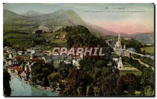 Ansichtskarte AK Lourdes Vue panoramique sur le Calvaire Et La basilique