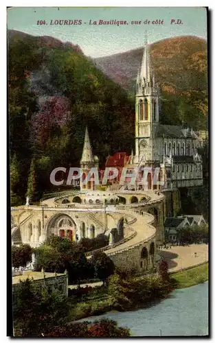 Cartes postales Lourdes la Basilique vue de cote