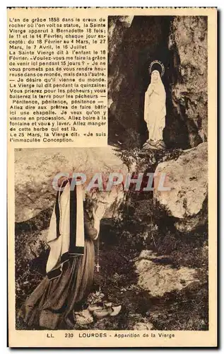 Cartes postales Lourdes Apparition de la Vierge