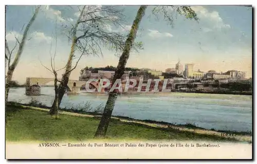 Cartes postales Avignon Ensemble Du Pont Benezet El Palais Des Papes prise de l&#39ile de la Barthelasse