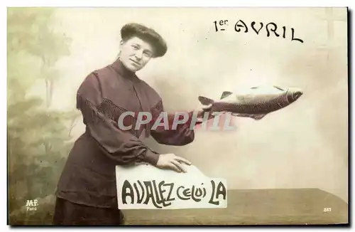 Cartes postales Fantaisie Femme 1er avril poisson Paques