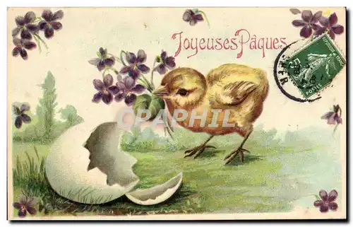 Cartes postales Fantaisie Fleurs Poussins Paques Oeuf