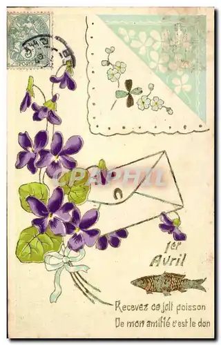 Cartes postales Fantaisie Fleurs Poisson 1er avril