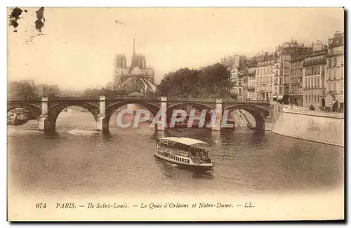 Cartes postales Paris lle Saint Louis Le Quai d&#39Orleans et Notre Dame Peniche