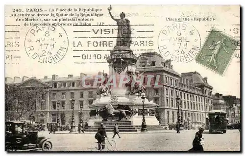 Ansichtskarte AK Paris Le Place de la Republique Au centre se dresse la Statue de la Republique de Morice sur un