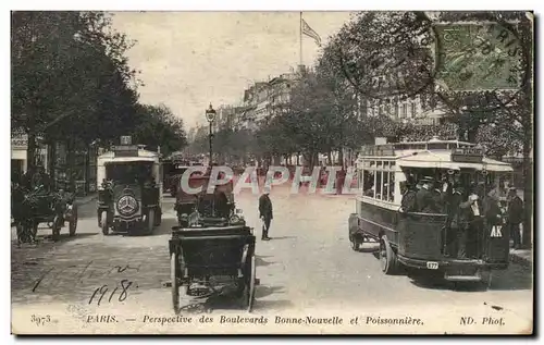 Cartes postales Paris Perspective des Boulevards Bonne Nouvelle et Poissonniere Bus Autobus