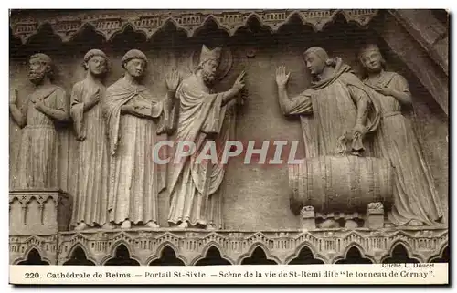 Ansichtskarte AK Cathedrale de Reims Portail st Sixte Scene de la vie de St Remi dite le tonneau de Cernay