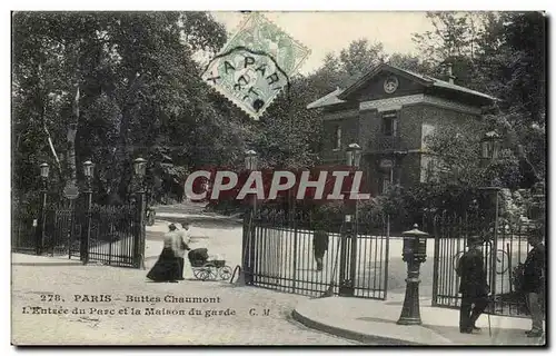 Ansichtskarte AK Paris Buttes Chaumont L&#39Entree du Parc et la Maison du garde