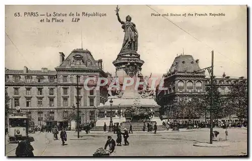 Cartes postales Paris La Statue de la Republique et la Place Place Lion