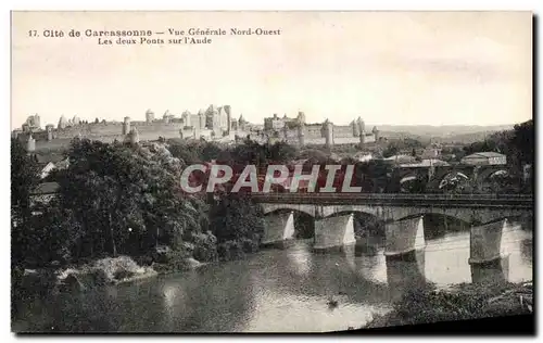 Cartes postales Cite de Carcassonne Vue Generale Nord Ouest Les deux Ponts sur I&#39Aude