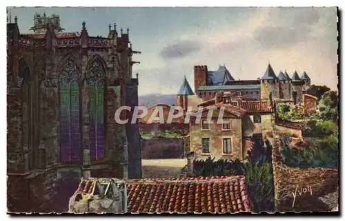 Cartes postales Carcassonne La Cite Remparts interieurs et Basilique Saint Nazaire