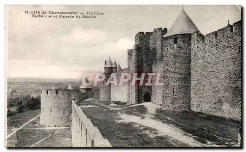 Ansichtskarte AK Carcassonne De Cite Les Lices Barbacane et Poterne St Nazaire