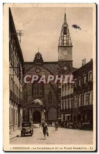 Ansichtskarte AK Perpignan La Cathedrale Et La Place Gambetta