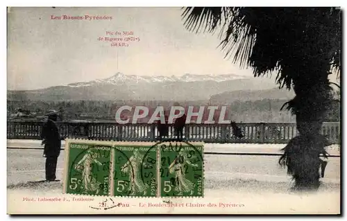 Cartes postales Les Basses Pyrenees Pau Le Boulevard et la chaine des Pyrenees