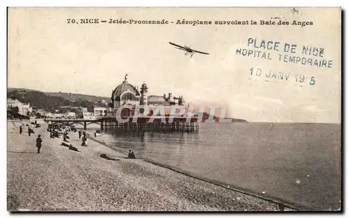 Cartes postales Nice Jetee promenade Aeroplane survolant la Baie des Anges