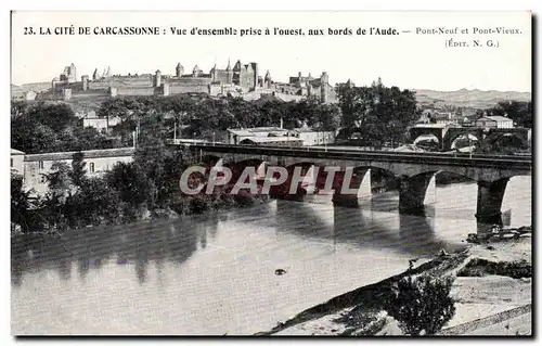 Cartes postales La Cite De Carcassonne Vue d'ensemble prise a I'ouest aux bords de I'Aude