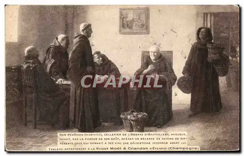 Cartes postales Don Perignnon Cellerier De L'Abbaye d'Hautvillers aveugle Champagne Moet & Gandon