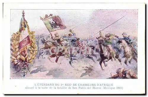 Cartes postales L&#39etendard du 1er rgt Chasseurs D&#39afrique decore a la suite de la bataille de San Pablo de