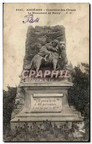 Cartes postales Asnieres Cimetiere des Chiens Le Monument de Barry