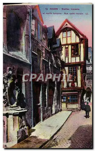 Ansichtskarte AK Rouen Vieilles Maisons Et Vieille Fontaine Rue Saint Romain