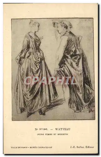 Cartes postales Watteau Jeune Femme Et Mezzetin Paris Musee Cognacq-Jay