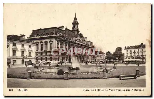 Ansichtskarte AK Tours Place de L&#39Hotel de Ville Vers la rue Nationale