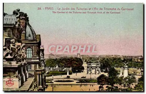 Cartes postales Paris Le Jardin des tuileries et L&#39arc de Triomphe du Carrousel Louvre