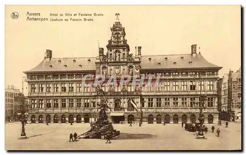 Cartes postales Anvers Hotel De Ville Et Fontaine Brabo Antwerpen Sfadhuis En Fontein Brabo