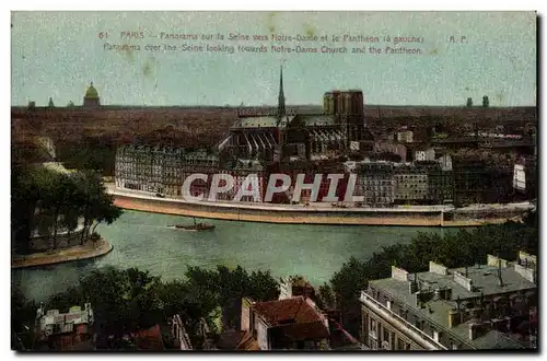 Cartes postales Paris Panorama sur la Seine vers Notre Dame et le Pantheon