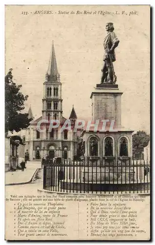 Cartes postales Angers Statue du Roi Rene et l'Eglise