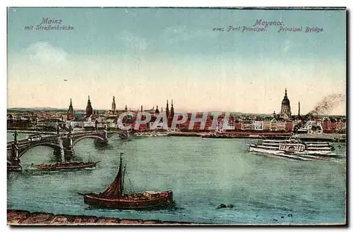 Cartes postales Mainz Mayence Mit Strabenbrucke Bateaux