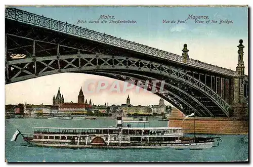 Ansichtskarte AK Mainz Mayence Blick durck die Strassenbrucke Bateau