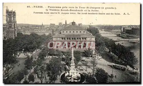 Cartes postales Paris Panorama pris vers la Tour st jacques le theatre Sarah Bernhardt et la scine