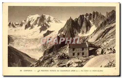 Cartes postales Chamonix Le Nouveru Refuge Du Couvercle Au Fond Le Mont Blanc